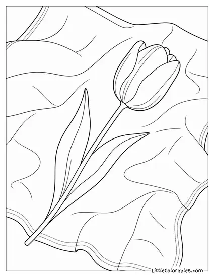 Single Tulip Lying Flat on a White Linen Cloth Coloring Page
