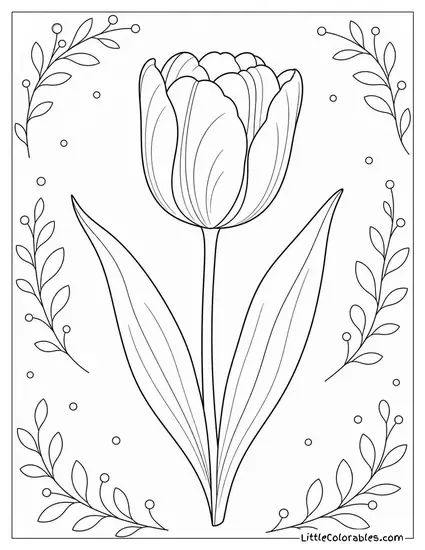 Single Tulip Pressed Flat as a Botanical Study Coloring Page