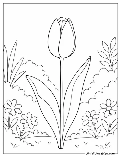 Single Tulip Stem with the Bloom Just Beginning to Open Coloring Page