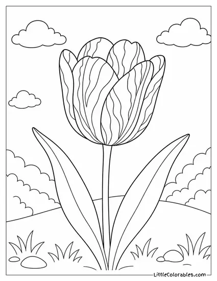 Single Tulip with a Striped Variegated Pattern on its Petals Coloring Page