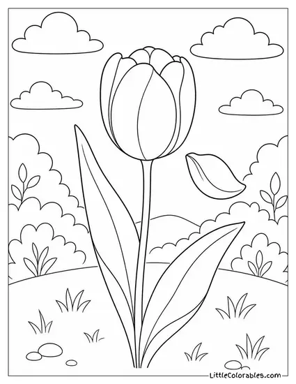 Single Tulip with One Petal Falling Away Coloring Page