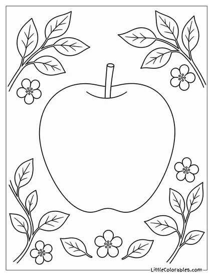 Single Whole Apple Showing a Short Straight Stem Coloring Page