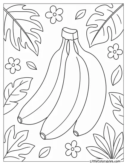 Small Bunch of Three Bananas Attached at the Top Stem Coloring Page