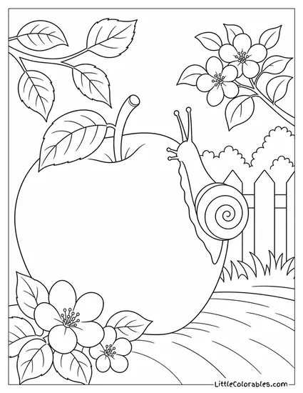 Small Garden Snail Climbing Up a Smooth Apple Skin Coloring Page