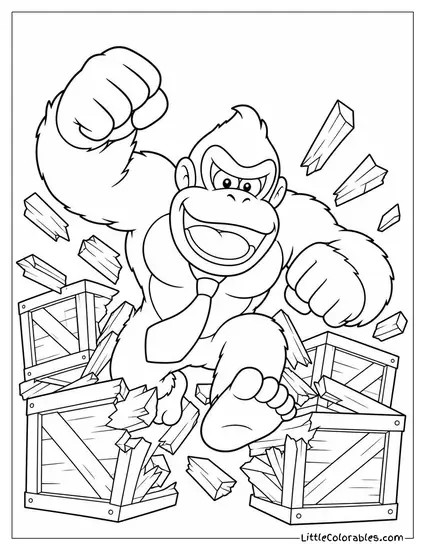 Smashing Through a Stack of Wooden Crates Coloring Page