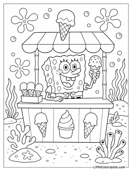 Spongebob Squarepants Running an Underwater Ice Cream Stand Coloring Page