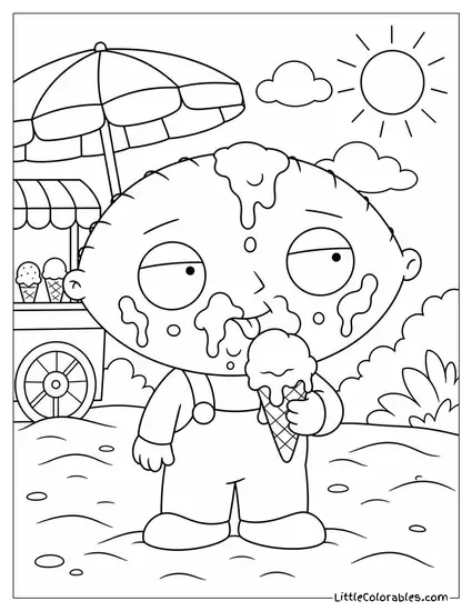 Stewie Griffin With Ice Cream All Over His Face Coloring Page