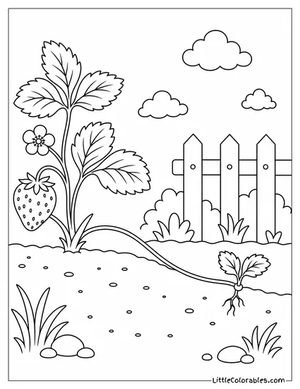 Strawberry Plant Runner Showing a Tiny New Root Starting to Grow Coloring Page