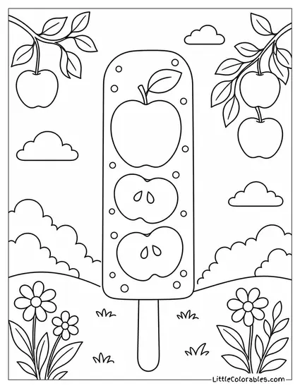 Tall Ice Pop with a Clear Apple Design on It Coloring Page