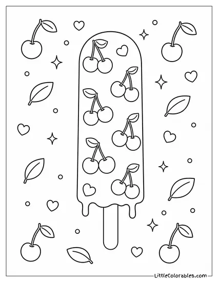 Tall Ice Pop With a Clear Cherry Pattern on It Coloring Page