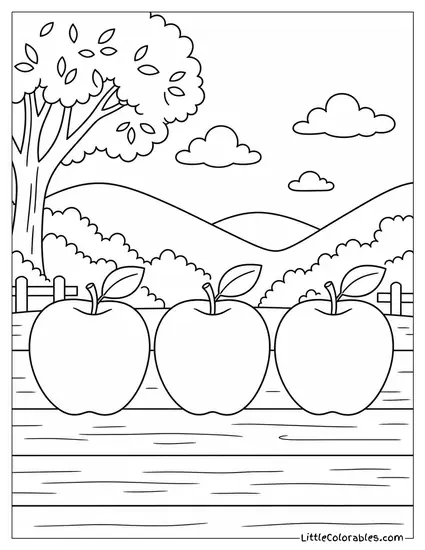 Three Crisp Apples Arranged Neatly in a Row Coloring Page