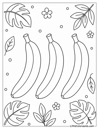 Three Crisp Bananas Arranged Neatly in a Row Coloring Page