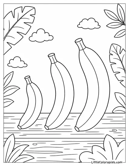 Three Different Sized Bananas Arranged from Smallest to Large Coloring Page