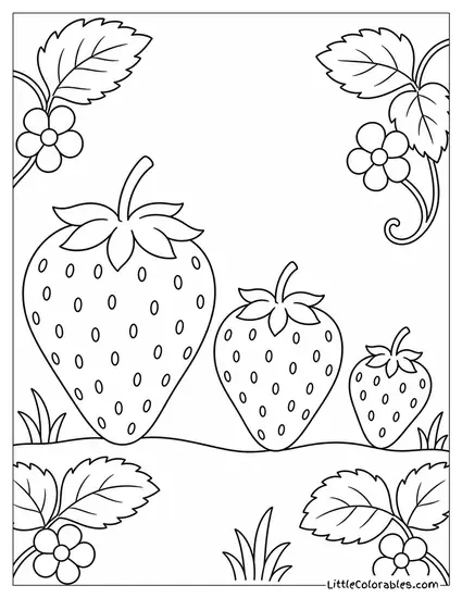 Three Different Sized Strawberries Arranged From Largest to Smallest Coloring Page