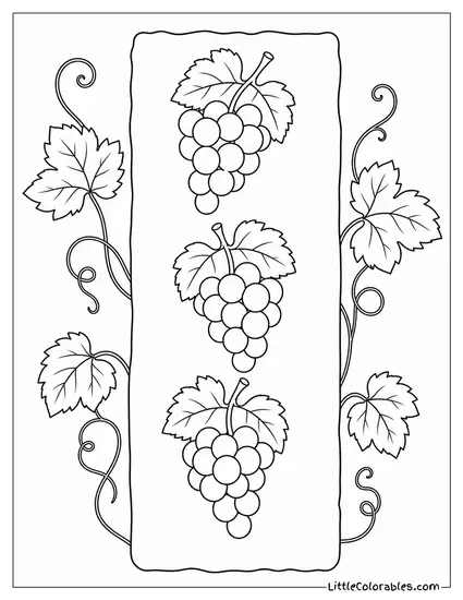 Three Small Clusters of Grapes Lined Up on a Long Rectangular Tray Coloring Page