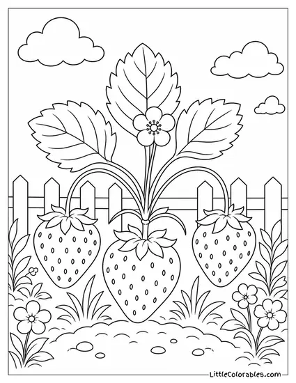 Three Strawberries Growing Together From a Single Tiny Plant Coloring Page