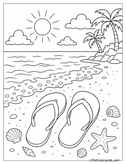 Two Flip Flops Washed Up Side by Side Near the Foam Coloring Page