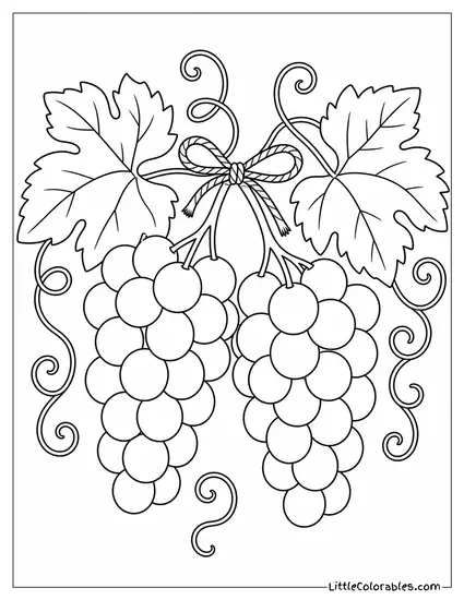 Two Grape Bunches Tied Together with a Simple Piece of Twine Coloring Page