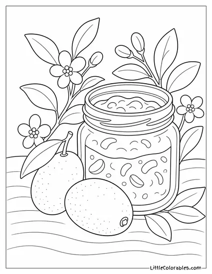Two Kumquats Beside a Small Open Jar of Marmalade Coloring Page