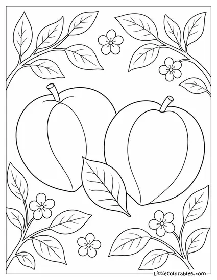 Two Peaches with a Single Leaf Between Them Coloring Page