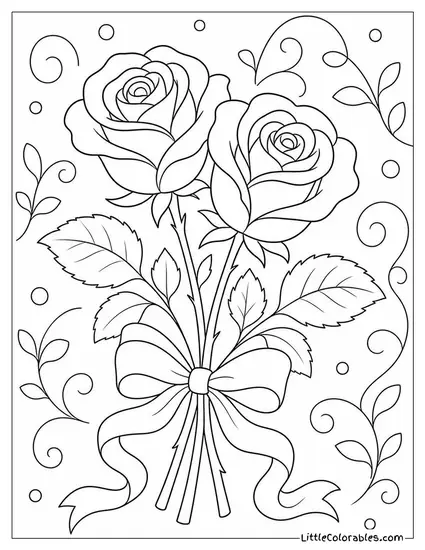 Two Roses Tied Together with a Long Satin Ribbon Coloring Page