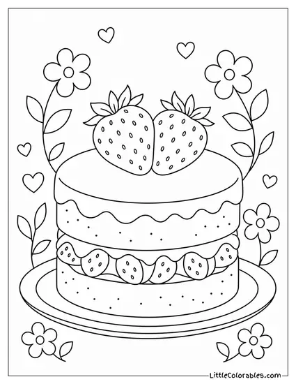Two Strawberries Sitting on Top of a Simple Layered Shortcake Coloring Page