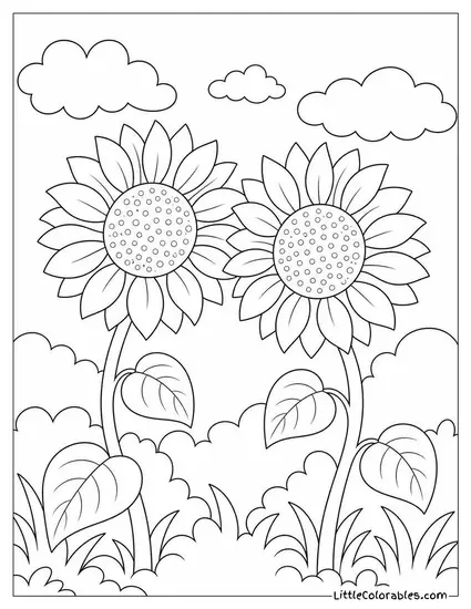 Two Sunflowers Leaning Toward Each Other Coloring Page