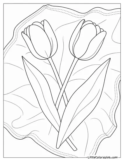 Two Tulips Crossing Stems on a Linen Cloth Coloring Page