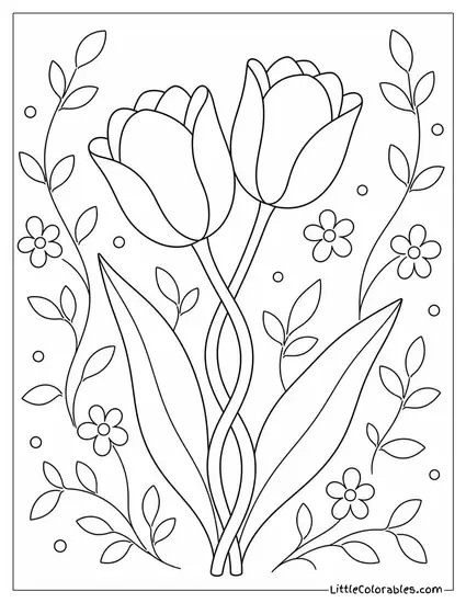 Two Tulips Intertwined at the Stems Coloring Page