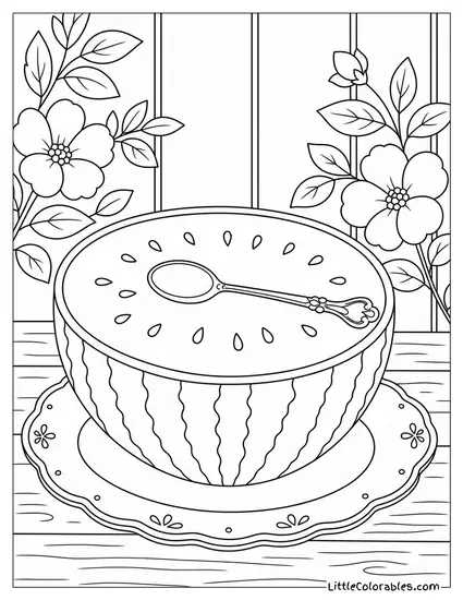 Watermelon Half With a Small Vintage Spoon Resting Across the Top Coloring Page