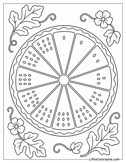 Watermelon Slices Arranged in a Circle Like a Clock Face With Seeds Coloring Page