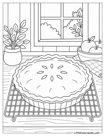 Whole Unslicied Apple Pie Cooling on a Wire Rack Coloring Page