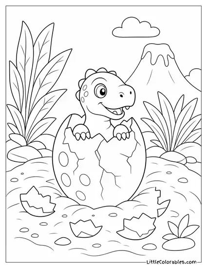 A Dinosaur Egg Cracking Open in a Sandy Nest Coloring Page