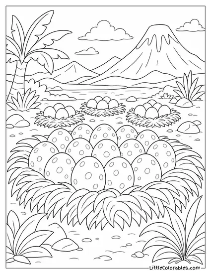 A Dinosaur Nesting Ground Filled with Rows of Round Eggs Coloring Page
