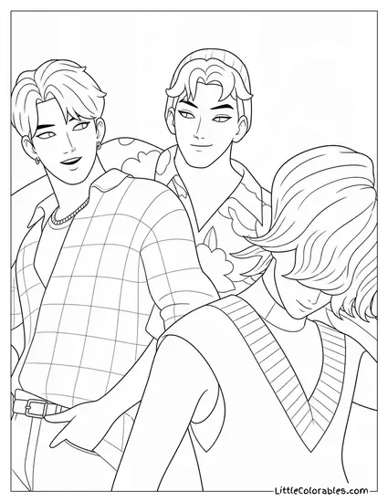 Abby Jinu and Mystery Saja Boys Comfortable Posing Coloring Page