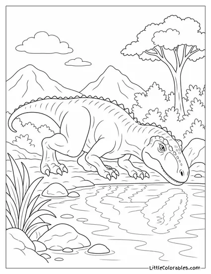 Allosaurus Crouched Beside a Still Pool Watching for Movement Coloring Page