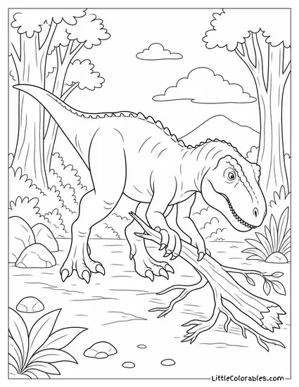 Allosaurus Dragging a Fallen Branch Out of Its Path Coloring Page