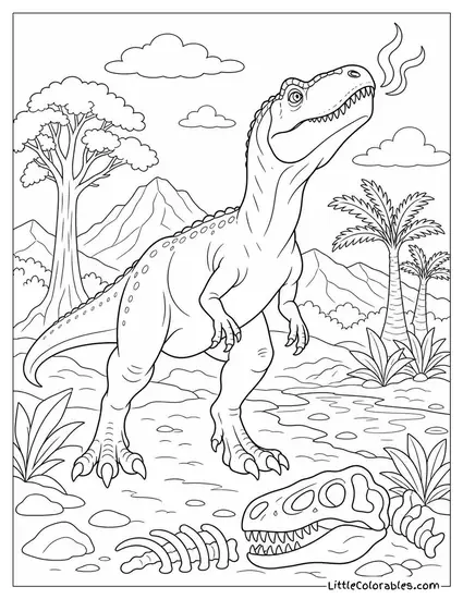 Allosaurus Lifting Its Head Sharply at the Scent of Blood Coloring Page