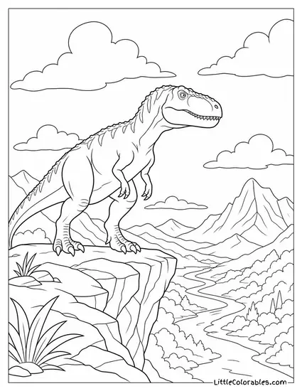 Allosaurus Pausing Atop a Ridge to Scan the Valley Below Coloring Page