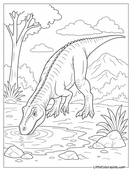 Allosaurus Pausing to Drink from a Puddle After a Long Chase Coloring Page