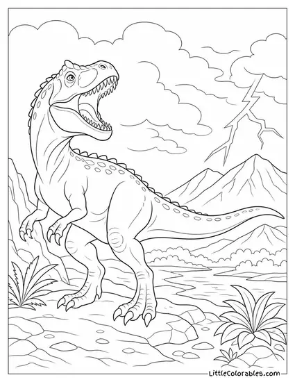 Allosaurus Roaring Back at a Distant Rumble of Thunder Coloring Page