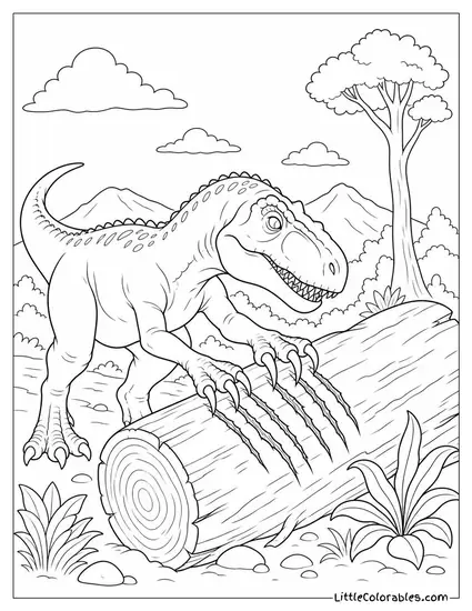 Allosaurus Scratching Deep Claw Marks into a Fallen Log Coloring Page