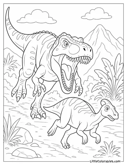 Allosaurus with Jaws Wide Open Mid Lunge Toward Prey Coloring Page