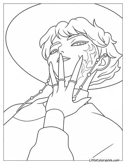 Baby Saja in His Demon Form Posing for Selfie Coloring Page