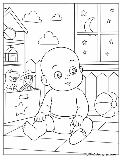 Big Baby Sitting Alone in the Moonlight at Sunnyside Toy Story Coloring Page