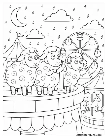 Bo Peeps Sheep as Lookouts on a Rainy Carnival Night Toy Story Coloring Page