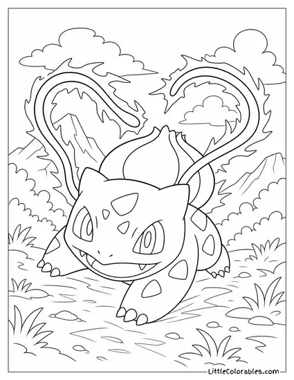 Bulbasaur Charging Headfirst with Vines Crackling with Energy Coloring Page