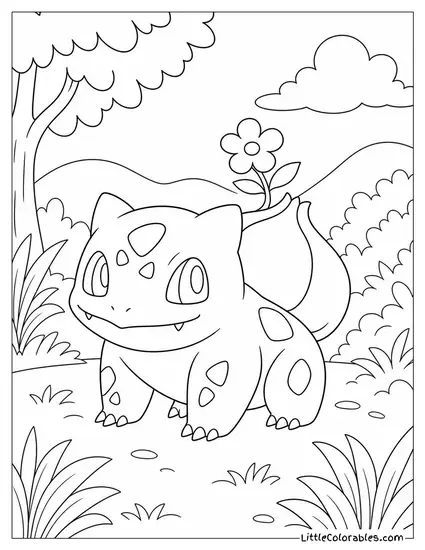 Bulbasaur with a Small Flower Blooming on Its Back Coloring Page