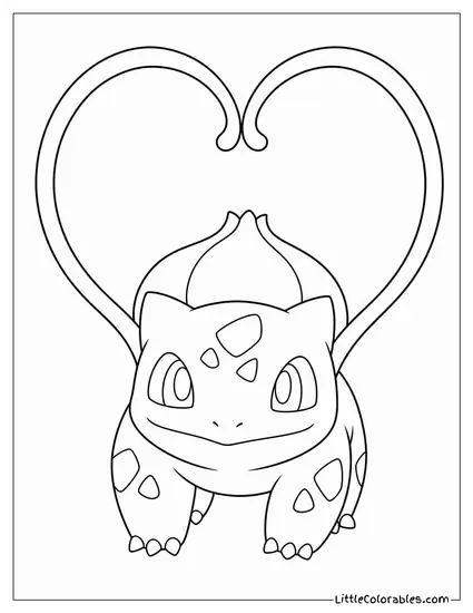 Bulbasaur with Its Vines Forming a Heart Shape Coloring Page
