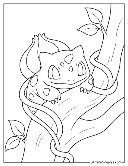 Bulbasaur with Vines Wrapped Gently Around a Tree Branch Coloring Page